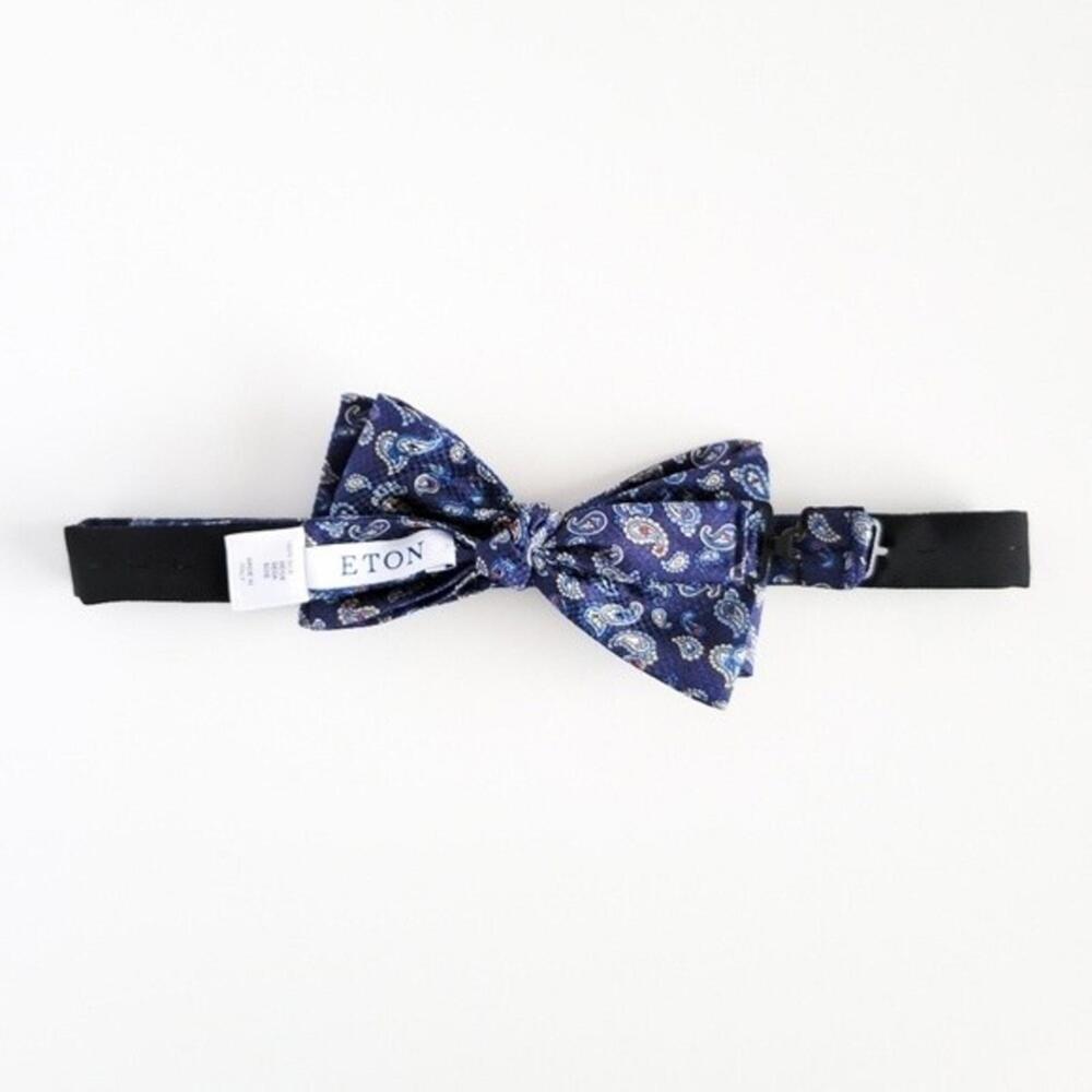 NEW Eton Bow Tie Italian Silk Paisley Pattern Blue Red Tan White Mens - Picture 6 of 9